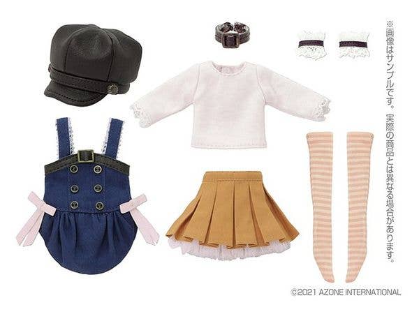 1/6 PNXS おでかけキャスケット & エプロンサロペット Set Alvastaria Outfit Collection ダークブラウン x ブルー
