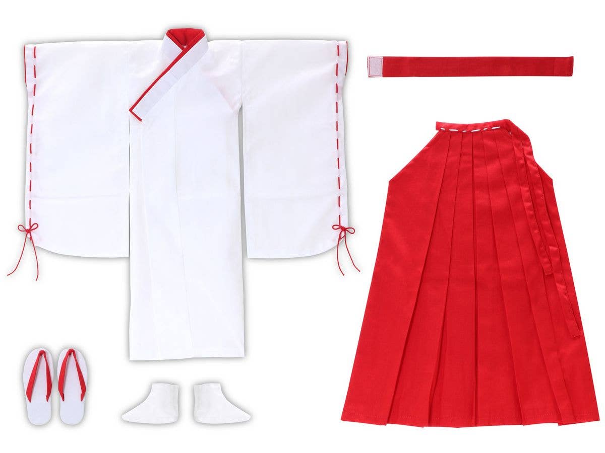 1/3 50 巫女服set(羽織・袴・帯・足袋・草履) 赤x白
