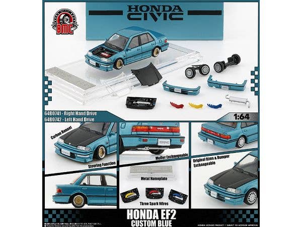 1/64 ホンダ シビック EF2 1991 カスタムブルー / ブラックボンネット LHD