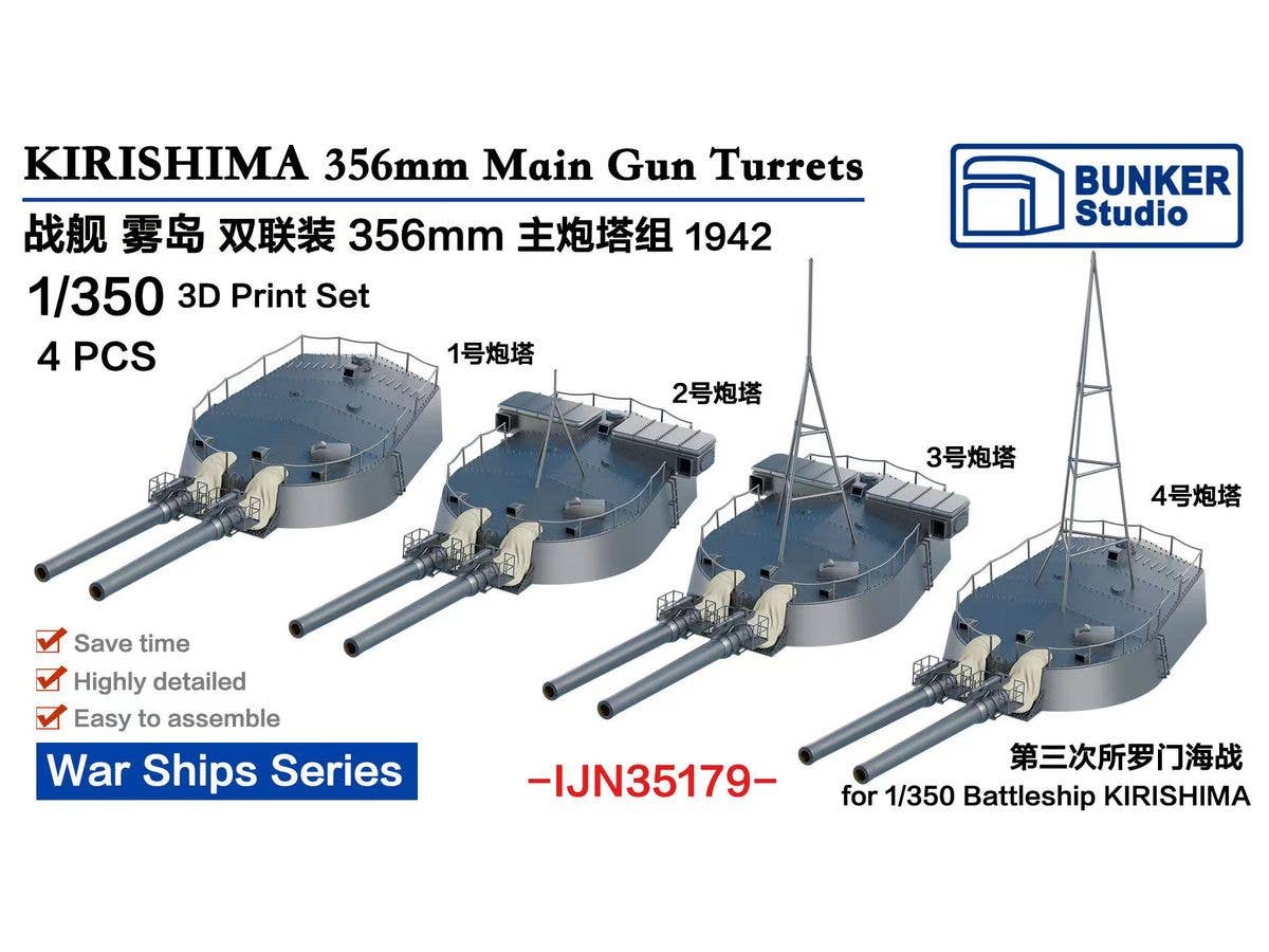 1/350 日本海軍 霧島 35.6cm45口径連装砲セット (4基) (1942年)
