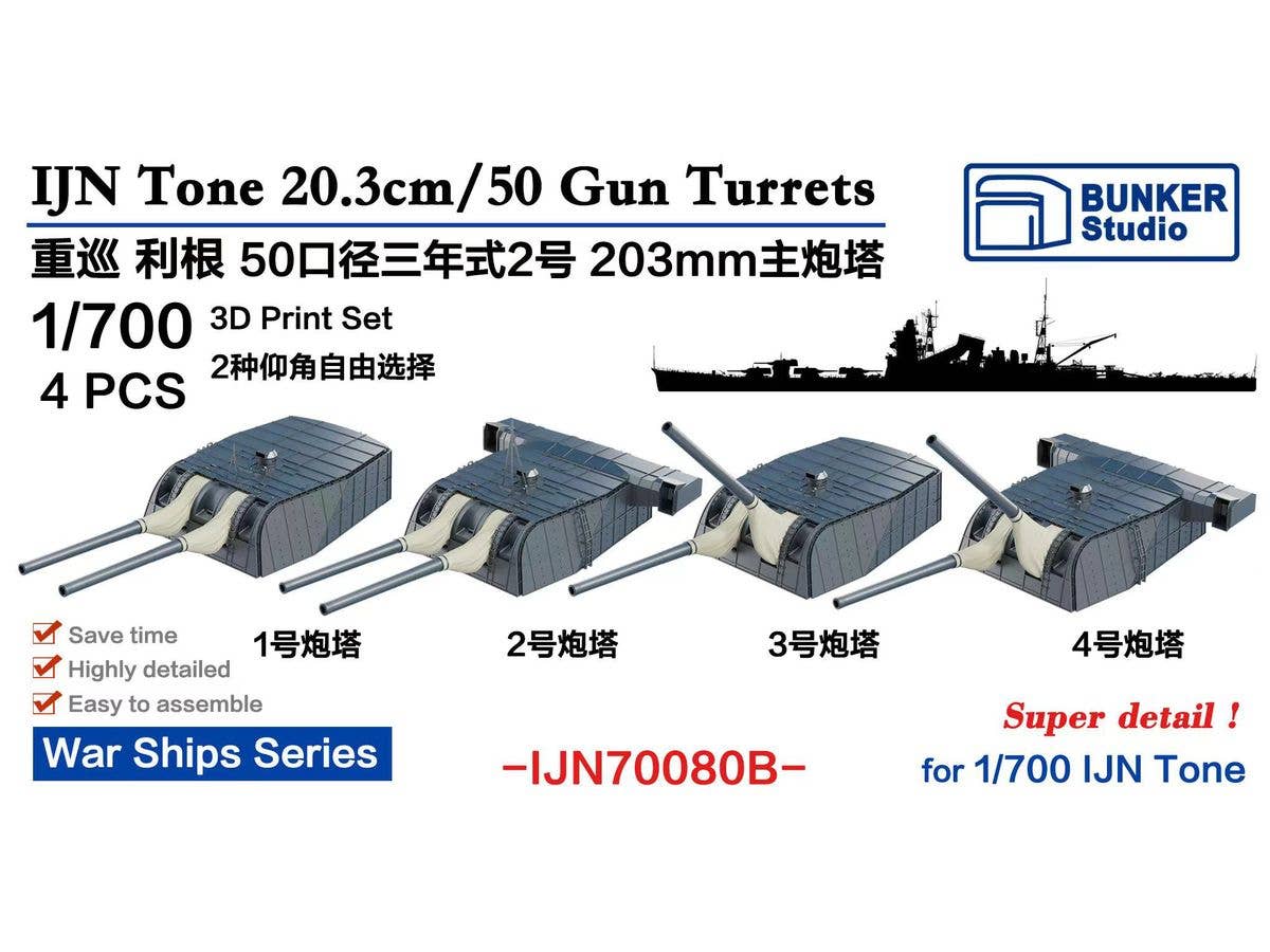 1/700 日本海軍 重巡洋艦 利根五十口径三年式20糎 主砲塔
