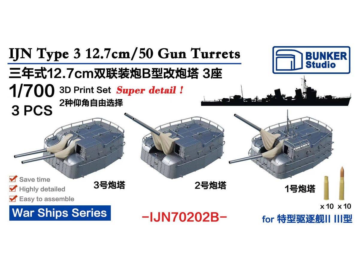 1/700 日本海軍 三年式十二糎七砲連装砲架 B型改 (3基セット)
