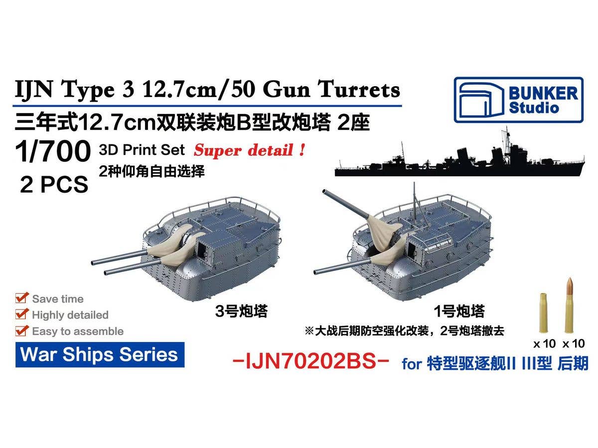 1/700 日本海軍 三年式十二糎七砲連装砲架 B型改 (2基セット)