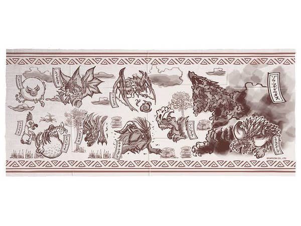 モンスターハンター:ワールド 和柄手ぬぐい 赤