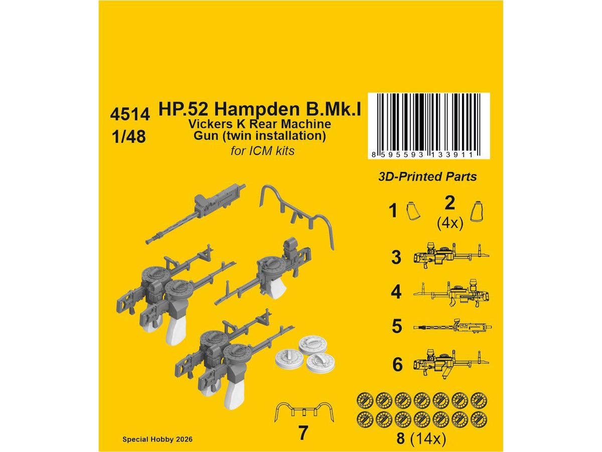 1/48 HP.52 ハンプデン B Mk.IビッカースK機銃セット (ICM用)