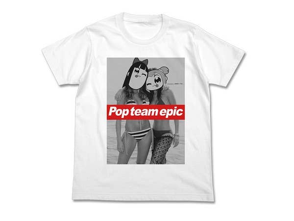 ポプテピピック: ポプ子 & ピピ美 水着Ver. Tシャツ/WHITE-XL