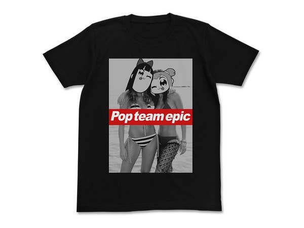 ポプテピピック: ポプ子 & ピピ美 水着Ver. Tシャツ/BLACK-M