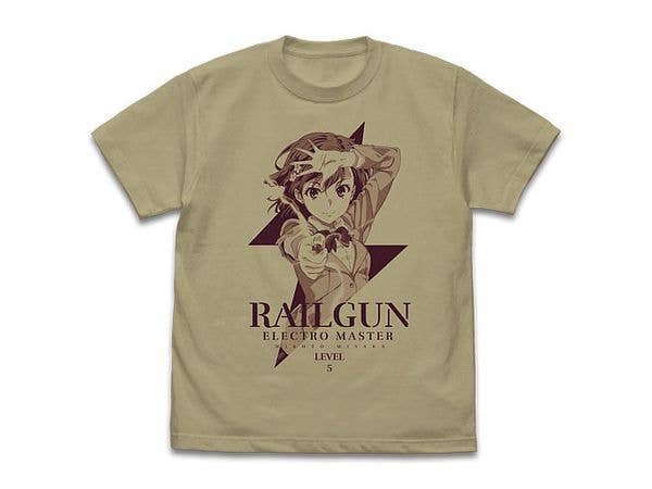 とある科学の超電磁砲T: 御坂美琴 Tシャツ Ver.2.0 Sand Khaki S