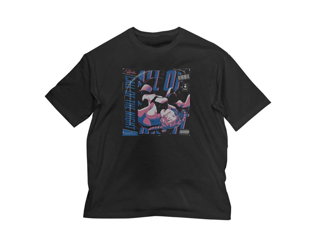 よふかしのうた: ナズナ レコードジャケット ビッグシルエットTシャツ/BLACK-L