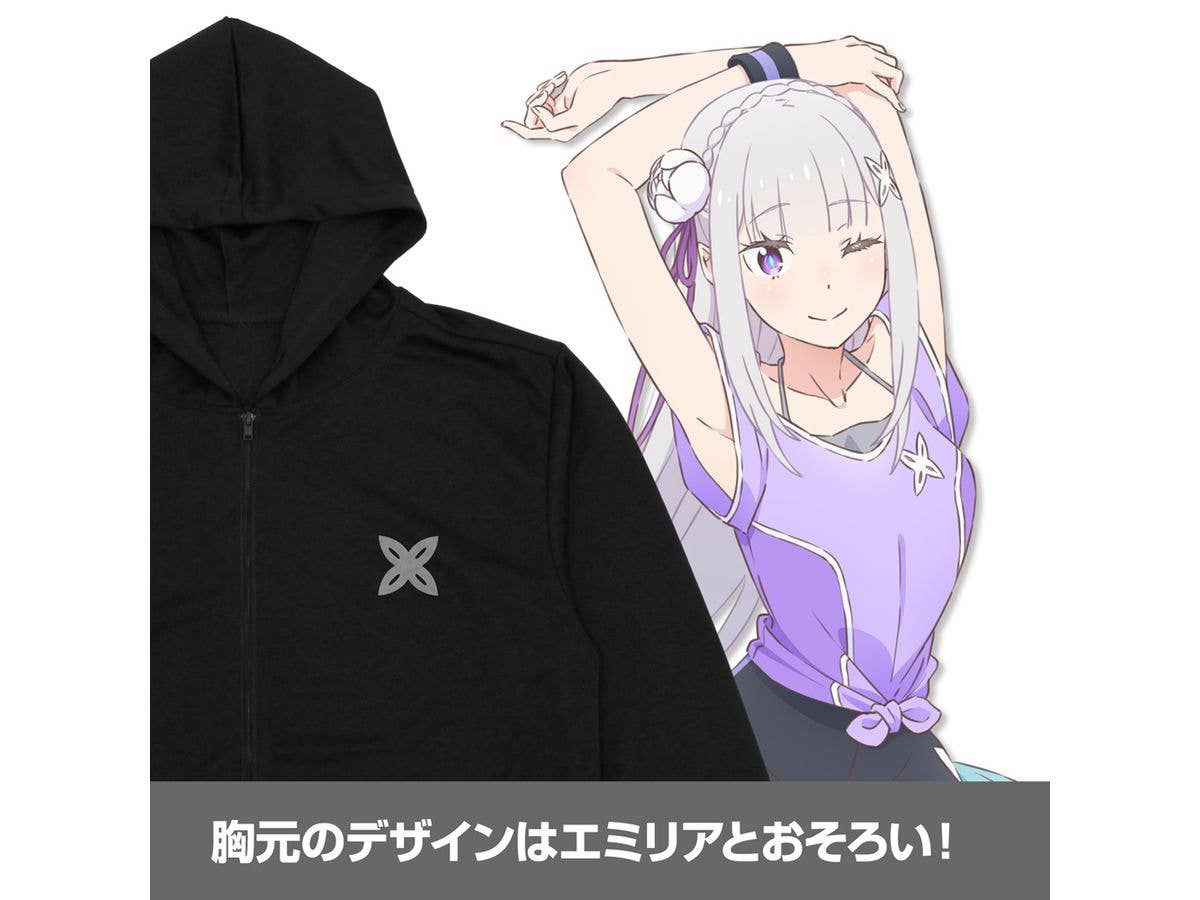 Re:ゼロから始める異世界生活: エミリア 薄手ドライパーカー エクササイズVer. / BLACK-XXL