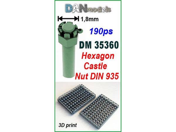 六角溝付ナット (キャッスルナット) DIN 935 (頭 直径1.8mm、190個入り)