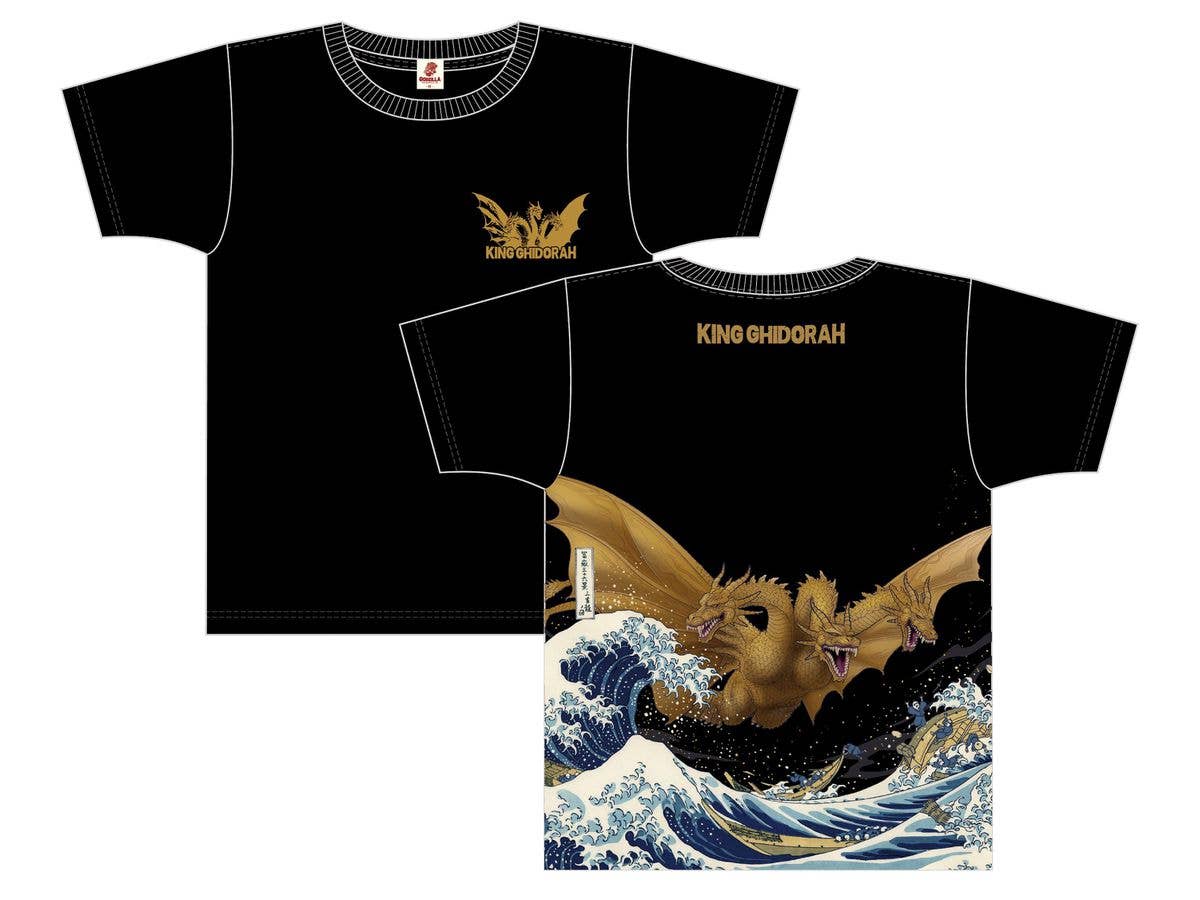 ゴジラ: 抜染Tシャツ 富嶽キングギドラ BK XL