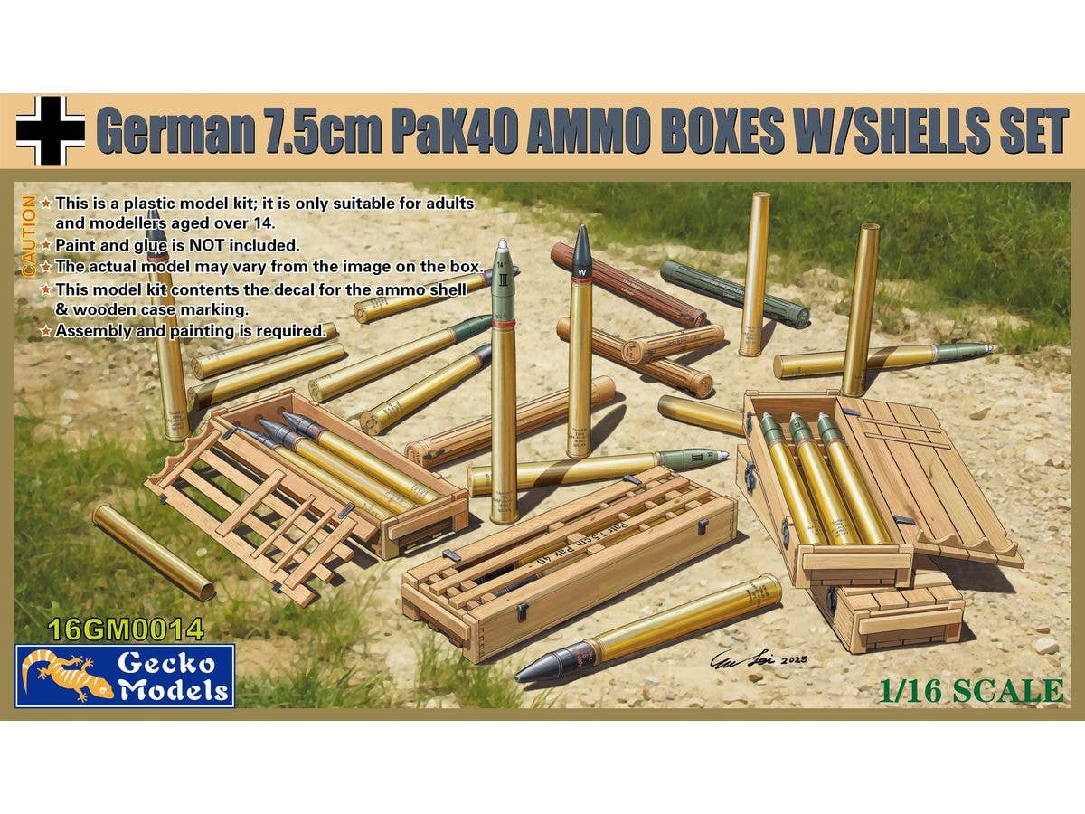 1/16 ドイツ軍 7.5cm PaK40用砲弾箱 & 砲弾セット