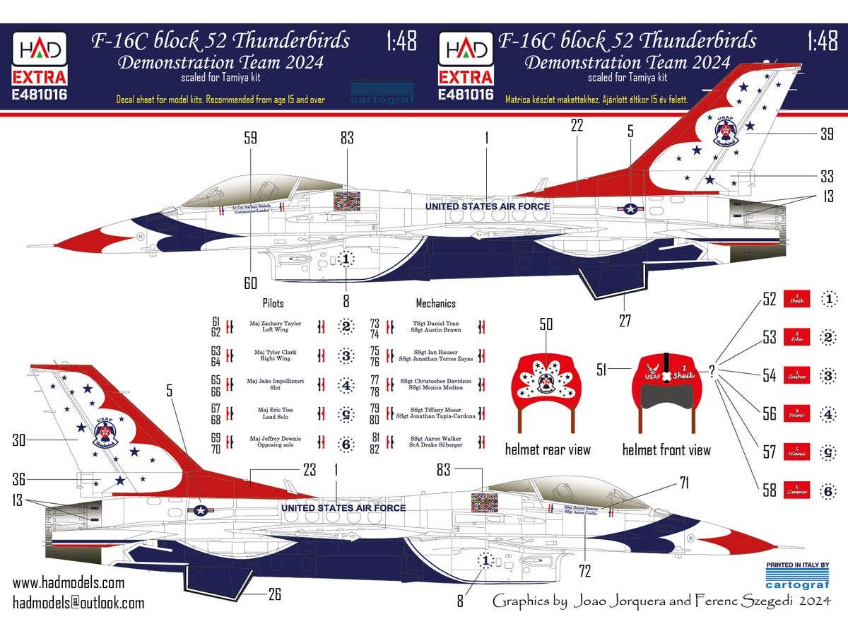 1/48 F-16C ブロック52 サンダーバーズ2024年デカール (タミヤ用)