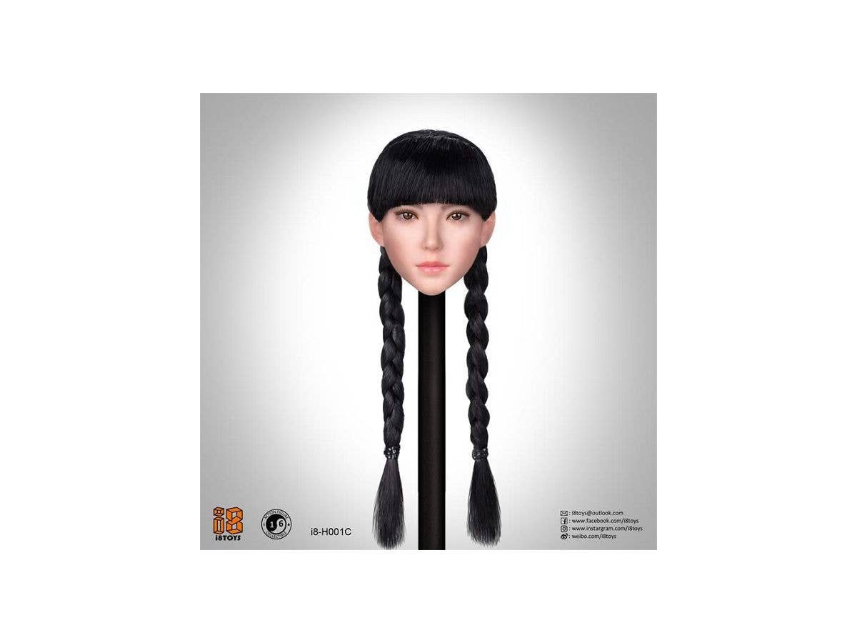 1/6 i8T-H001C 女性ヘッド C (黒髪ロングお下げ髪)