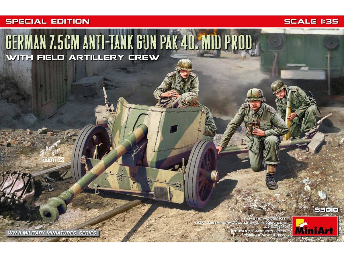 1/35 ドイツ製 7.5cm 対戦車砲 PaK 40.中期生産型 w/砲兵隊 特別版