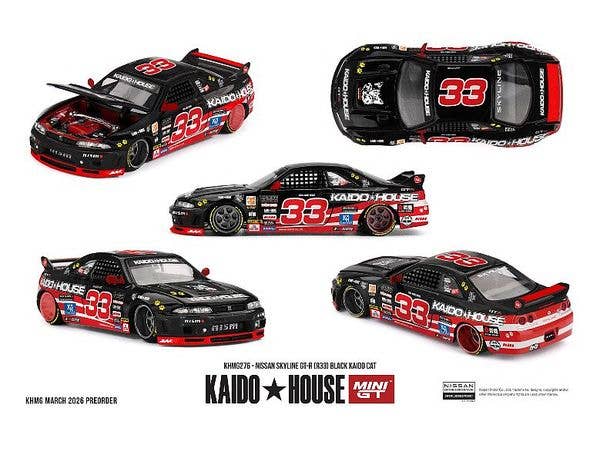 1/64 Nissan スカイライン GT-R R33 Black Kaido Cat (右ハンドル)