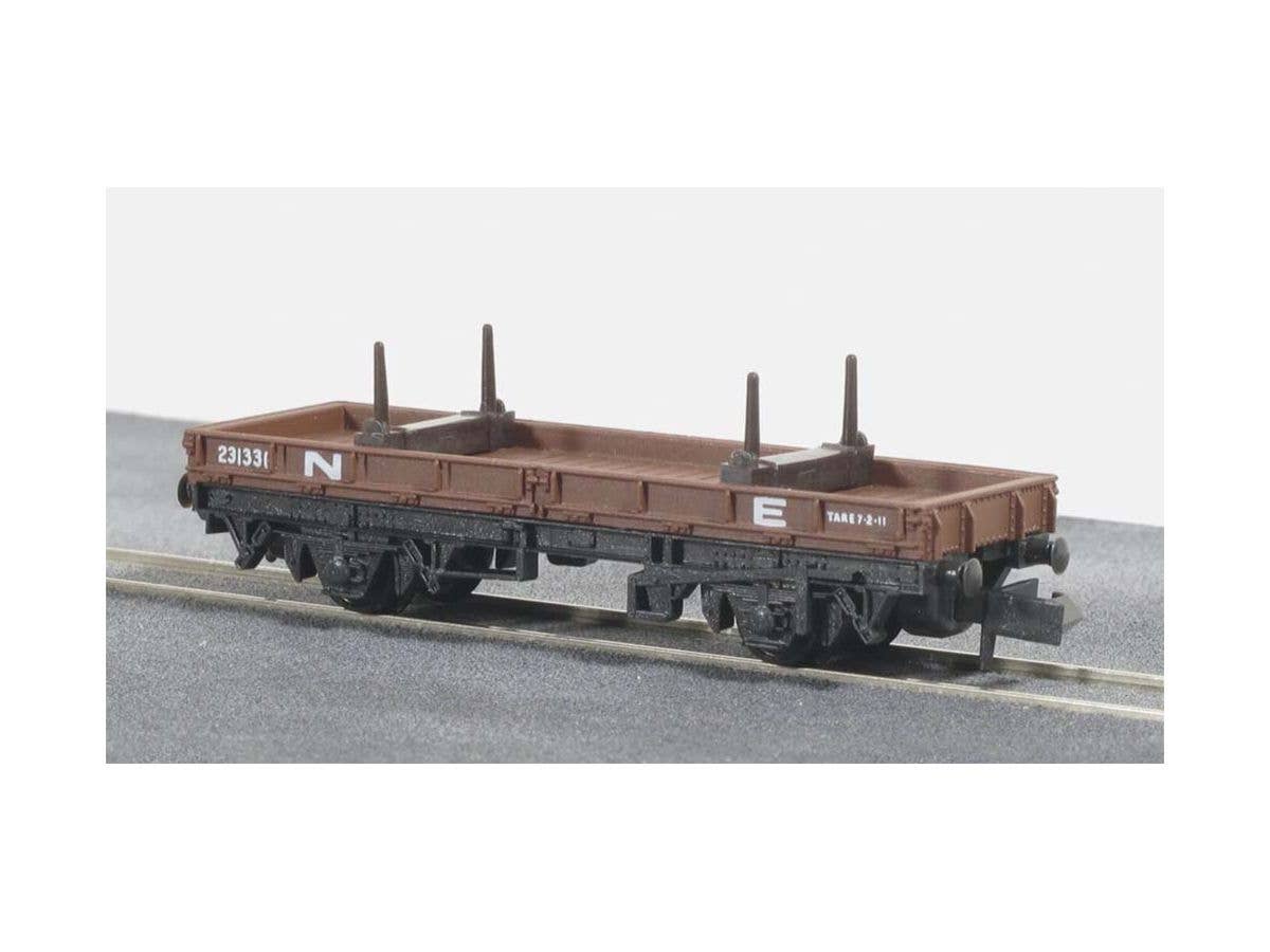 Nゲージ イギリス2軸貨車 ボルスター付き長物車 (ボルスター2基・NE・ブラウン)