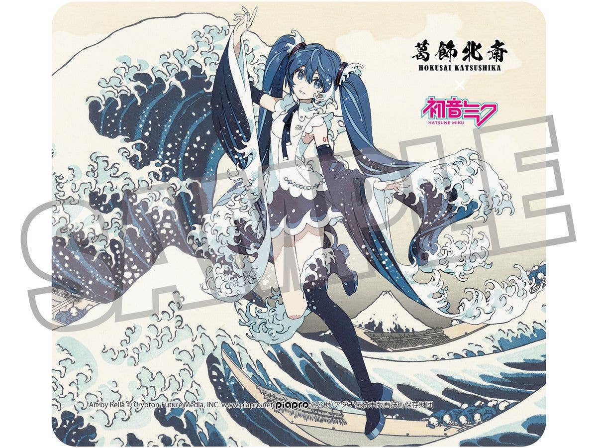 葛飾北斎x初音ミク Rella マウスパッド 初音ミク 神奈川沖浪裏