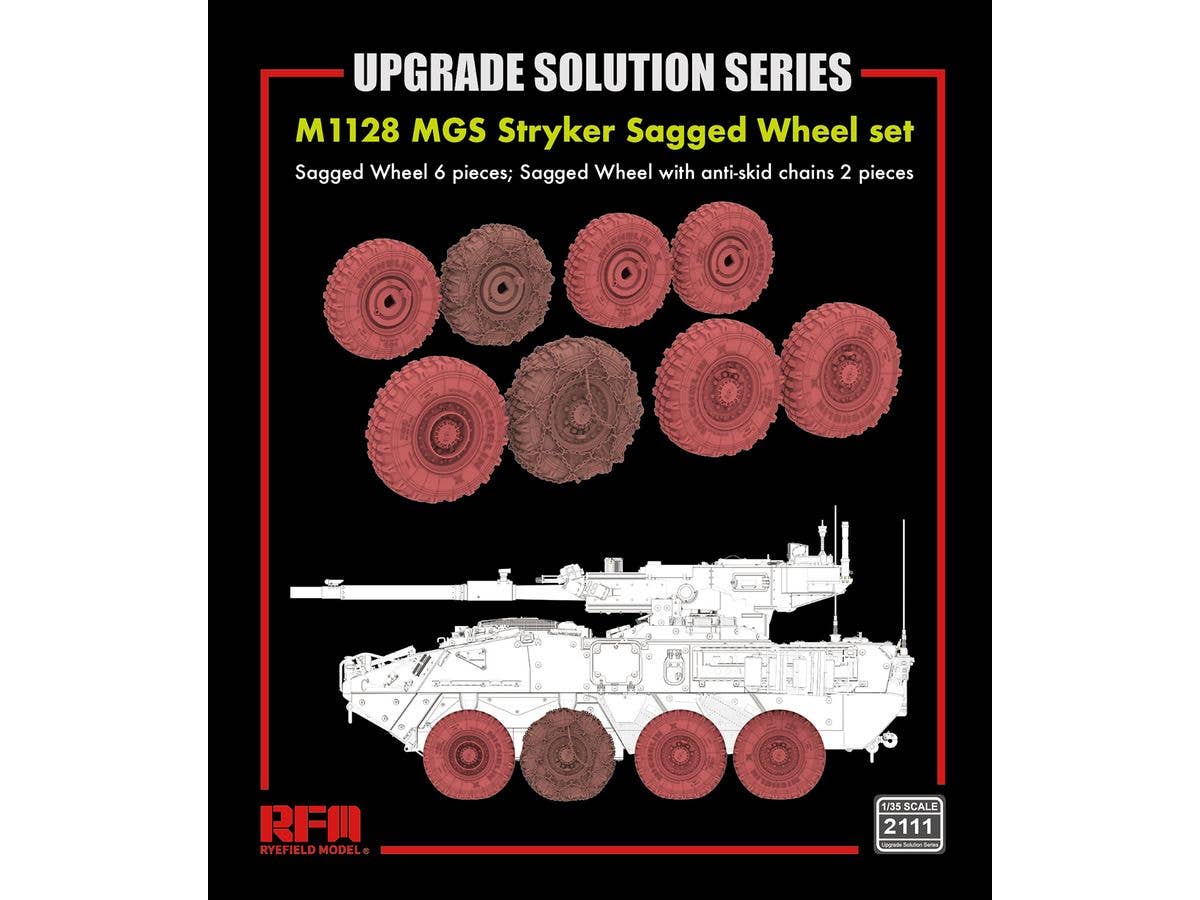1/35 M1128 ストライカーMGS用自重変形ホイールセット (自重変形 x 6、自重変形 & 滑り止めチェーン装着 x 2)