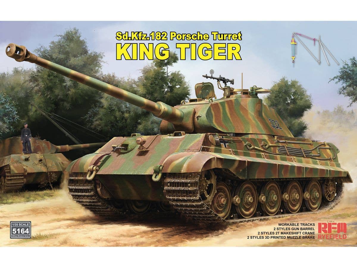 1/35 Sd.Kfz.182 キングタイガー ポルシェ砲塔 w/2t簡易クレーン & 連結組立可動式履帯
