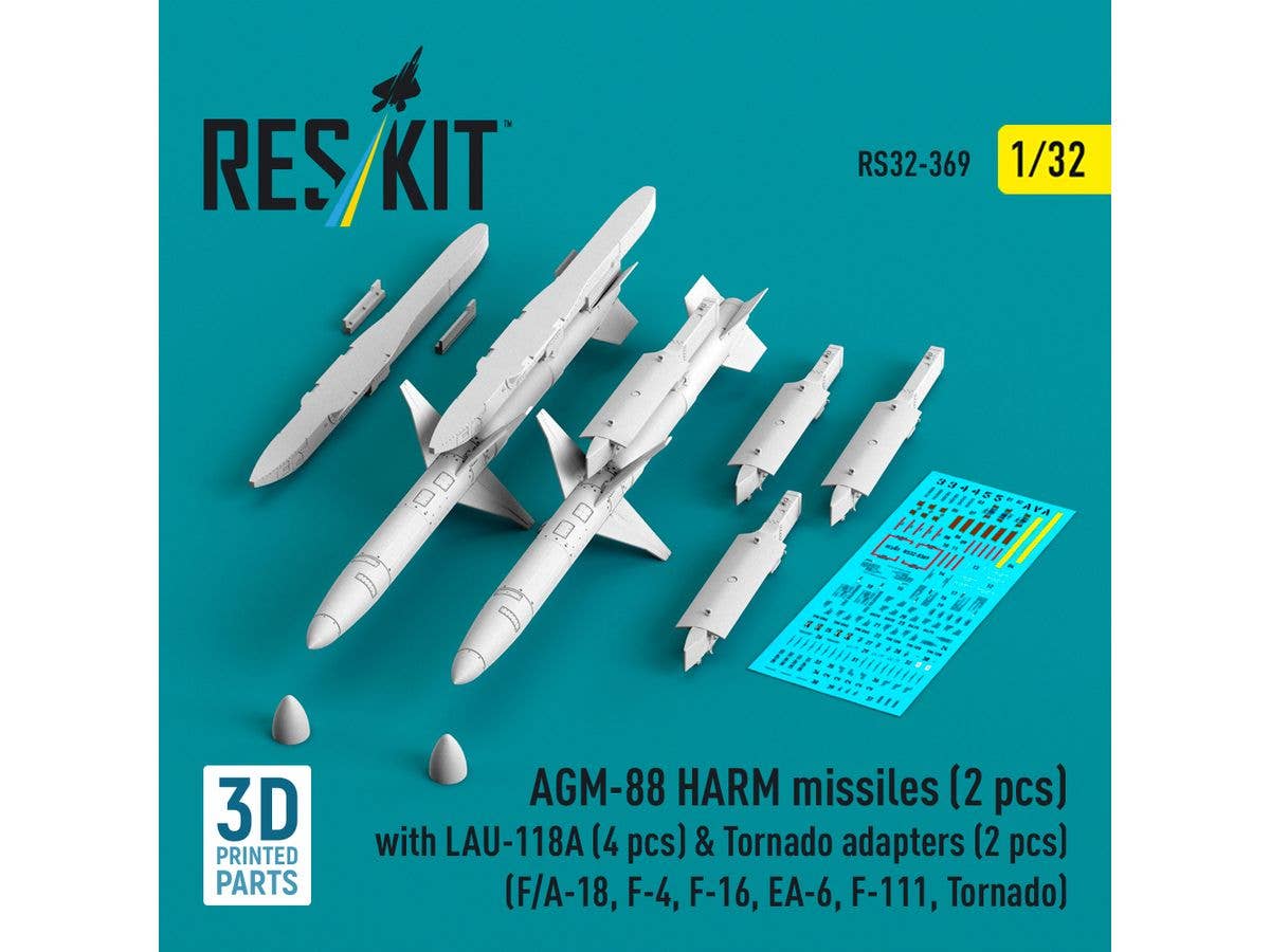 1/32 AGM-88 対レーダーミサイル (2個)、LAU-118A ランチャー (4個)、トーネード用アダプター (2個)セット