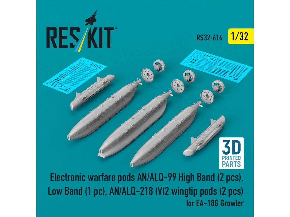 1/32 EA-18G用AN/ALQ-99 ハイバンドポッド (2個)、ローバンドポッド (1個)、AN/ALQ-218 (V)2 主翼先端ポッド (2個)セット
