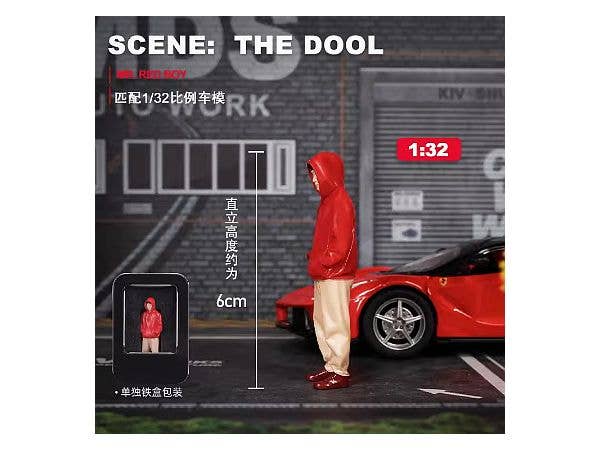 1/64 フードをかぶった男性 レッドパーカーと黄色ズボン