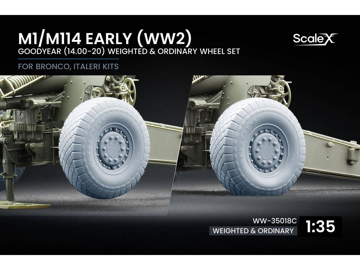 1/35 155mm榴弾砲 M1/M114 初期 (WW.2)ホイールセット (無荷重状態、自重変形 x 各1セット入) (ブロンコ/イタレリ用)