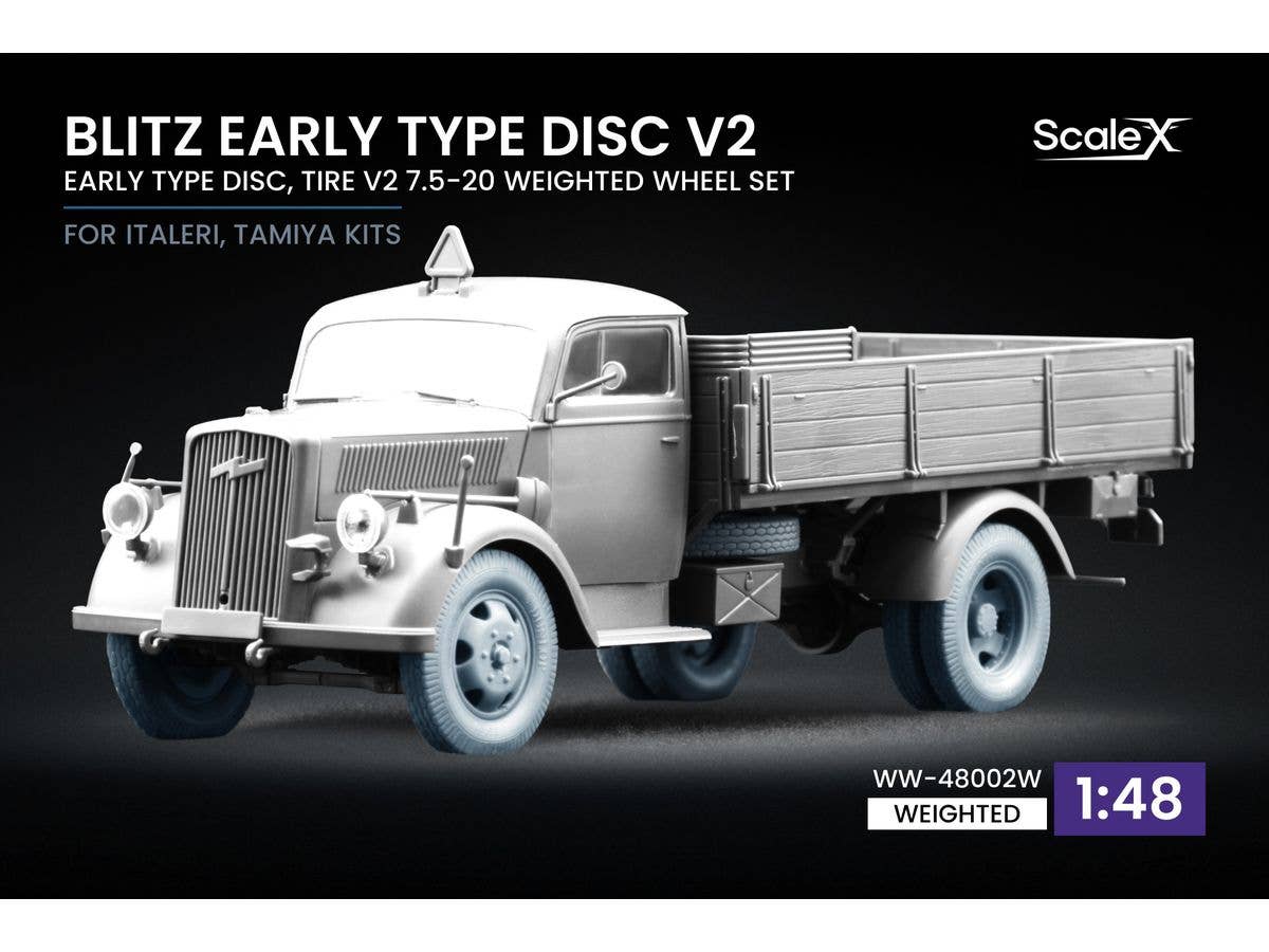 1/48 WWII ドイツ ブリッツ 3tトラック初期自重変形ホイールセット V2 (5個入) (イタレリ・タミヤ用)