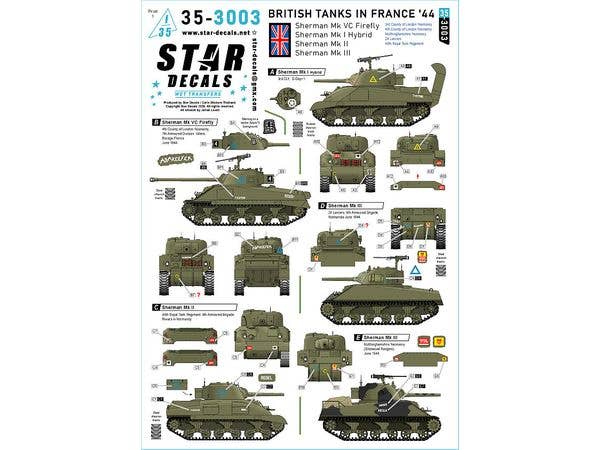 1/35 WWII イギリス 1944年フランスの英軍シャーマン戦車 Mk.VCファイアフライ/Mk.Iハイブリッド/Mk.II/Mk.III
