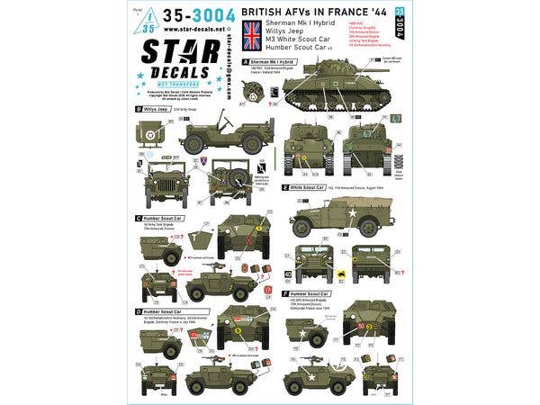 1/35 WWII イギリス 1944年フランスの英軍AFV シャーマンMk.Iハイブリッド/ウィリス・ジープ/M3ホワイト・スカウトカー/ハンバー・スカウトカー