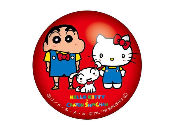 ハローキティ x クレヨンしんちゃん ぷにぷに缶バッジ ハローキティ・しんのすけ・シロ